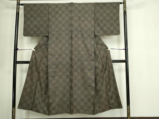 平和屋着物■本場大島紬　幾何学花文　正絹　逸品　DABE9490sf