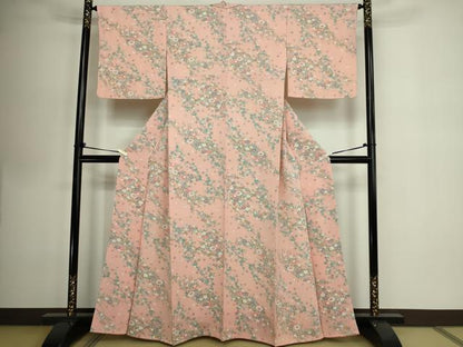 平和屋着物■上質な小紋 鬼しぼ縮緬 枝花文 正絹 逸品 DABE9492sf