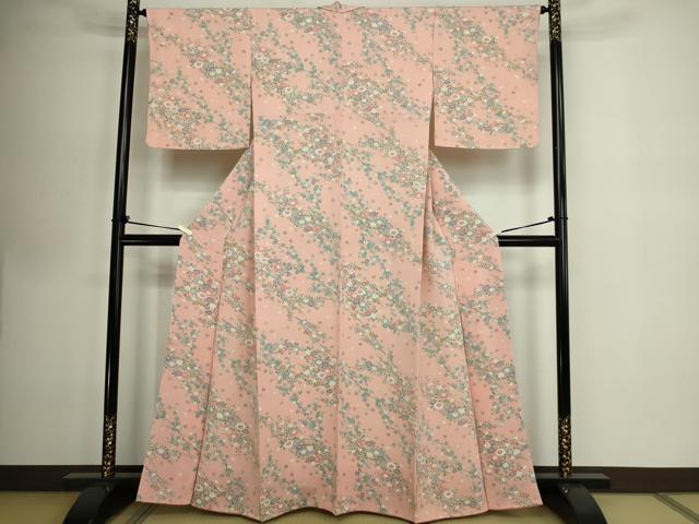平和屋着物■上質な小紋 鬼しぼ縮緬 枝花文 正絹 逸品 DABE9492sf
