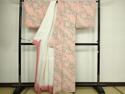 平和屋着物■上質な小紋 鬼しぼ縮緬 枝花文 正絹 逸品 DABE9492sf