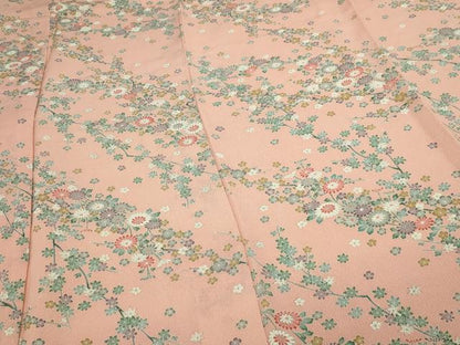 平和屋着物■上質な小紋 鬼しぼ縮緬 枝花文 正絹 逸品 DABE9492sf