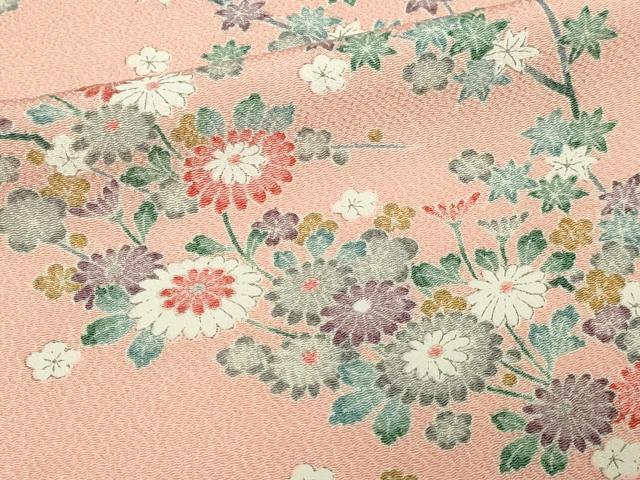平和屋着物■上質な小紋 鬼しぼ縮緬 枝花文 正絹 逸品 DABE9492sf