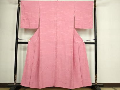 平和屋着物■上質な色無地　流水地紋　甚三紅色　正絹　逸品　DABE9504sf