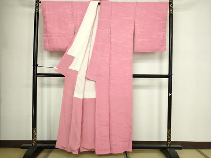 平和屋着物■上質な色無地　流水地紋　甚三紅色　正絹　逸品　DABE9504sf
