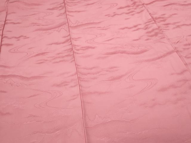 平和屋着物■上質な色無地　流水地紋　甚三紅色　正絹　逸品　DABE9504sf