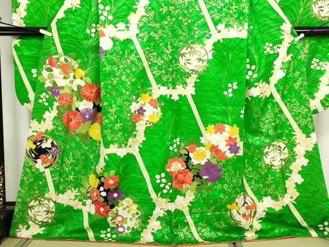 平和屋着物■豪華振袖　駒刺繍　草花文　金彩　正絹　逸品　DABE9506sf