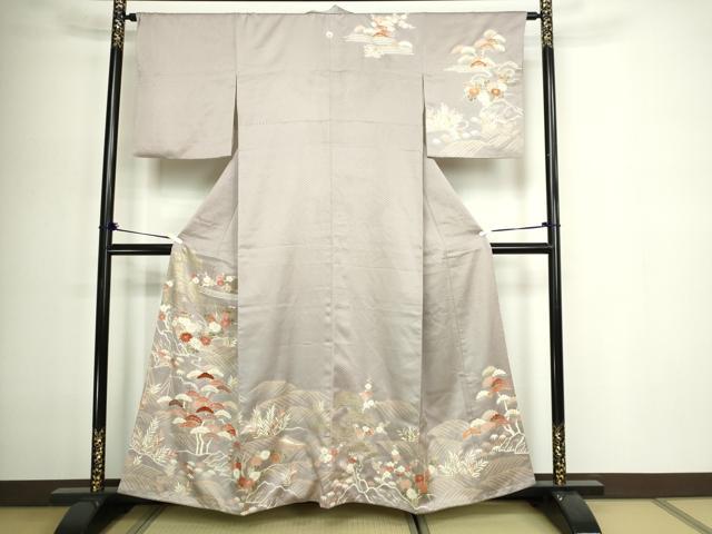 平和屋着物■訪問着　刺繍　草花文　松竹梅　正絹　逸品　DABE9508sf