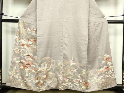 平和屋着物■訪問着　刺繍　草花文　松竹梅　正絹　逸品　DABE9508sf