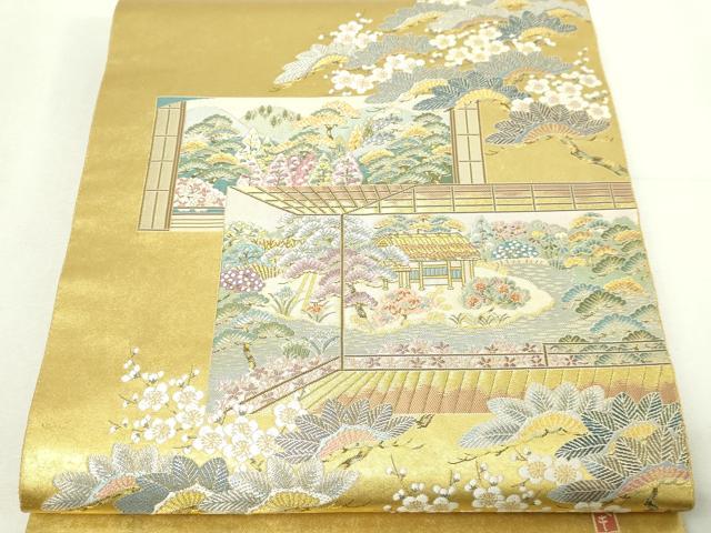 平和屋本店●西陣　長嶋成織物　ながしま帯　本加賀友禅作家　白坂幸蔵監修　太鼓柄袋帯　離宮の四季　本金箔 瀞金錦 正絹 逸品 DABE9519sf
