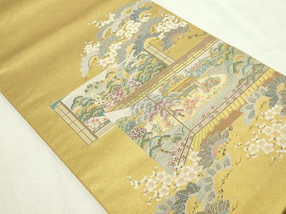 平和屋本店●西陣　長嶋成織物　ながしま帯　本加賀友禅作家　白坂幸蔵監修　太鼓柄袋帯　離宮の四季　本金箔 瀞金錦 正絹 逸品 DABE9519sf