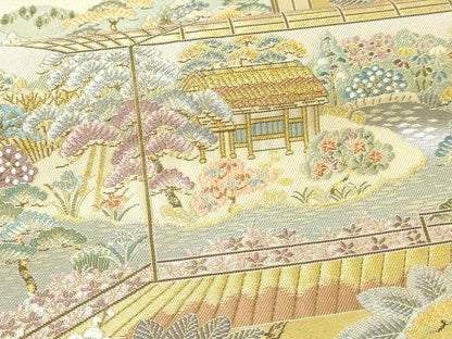 平和屋本店●西陣　長嶋成織物　ながしま帯　本加賀友禅作家　白坂幸蔵監修　太鼓柄袋帯　離宮の四季　本金箔 瀞金錦 正絹 逸品 DABE9519sf