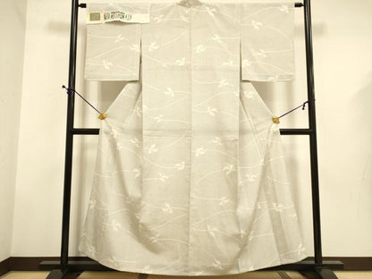 平和屋着物▽塩沢絣　単衣　110亀甲　草葉文　証紙付き　正絹　逸品　DABE9522du