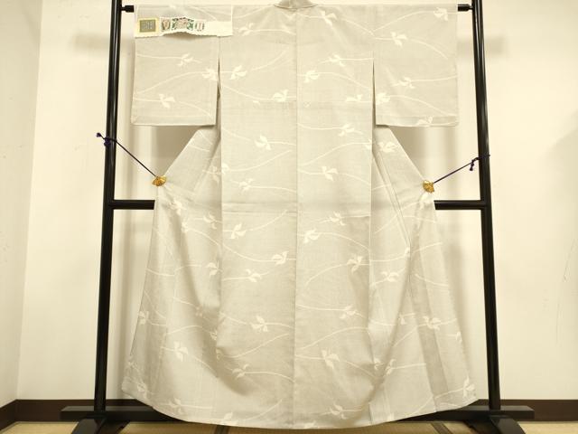 平和屋着物▽塩沢絣　単衣　110亀甲　草葉文　証紙付き　正絹　逸品　DABE9522du