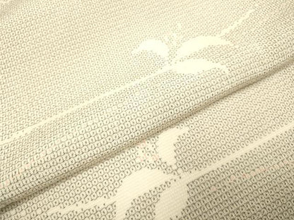 平和屋着物▽塩沢絣　単衣　110亀甲　草葉文　証紙付き　正絹　逸品　DABE9522du
