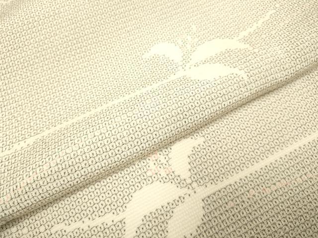 平和屋着物▽塩沢絣　単衣　110亀甲　草葉文　証紙付き　正絹　逸品　DABE9522du