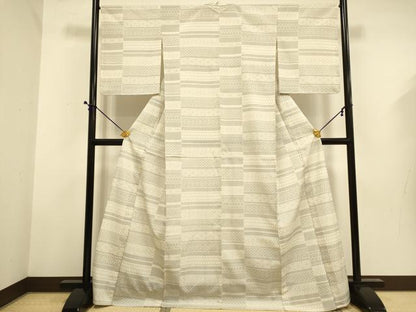 平和屋着物▽本塩沢　単衣　横段吉祥文　正絹　逸品　DABE9523du