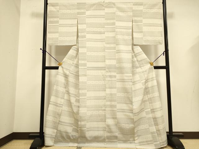 平和屋着物▽本塩沢　単衣　横段吉祥文　正絹　逸品　DABE9523du