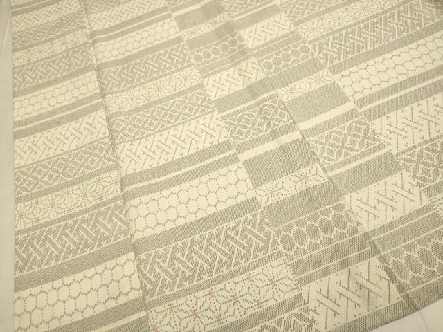 平和屋着物▽本塩沢　単衣　横段吉祥文　正絹　逸品　DABE9523du