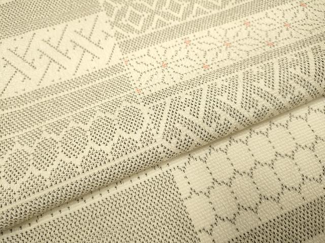 平和屋着物▽本塩沢　単衣　横段吉祥文　正絹　逸品　DABE9523du