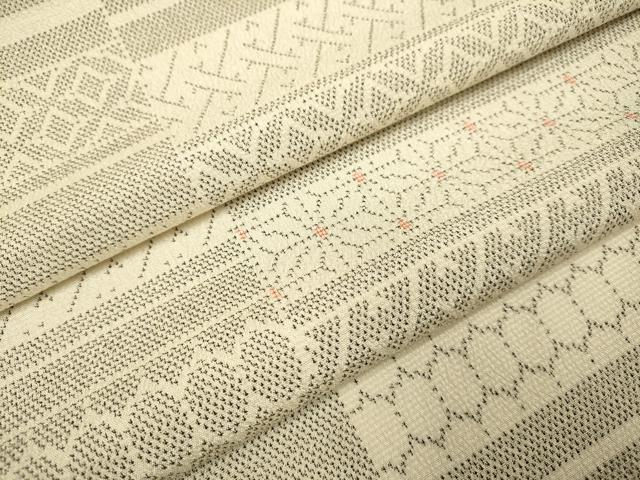 平和屋着物▽本塩沢　単衣　横段吉祥文　正絹　逸品　DABE9523du
