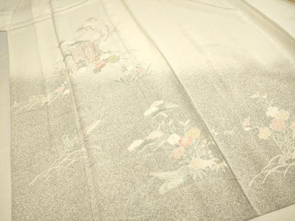 平和屋着物▽中国三大刺繍　スワトウ刺繍　汕頭刺繍　相良刺繍　総刺繍　訪問着　単衣　御所車花文　正絹　逸品　DABE9524du