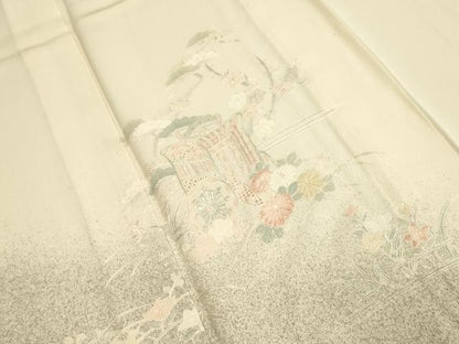 平和屋着物▽中国三大刺繍　スワトウ刺繍　汕頭刺繍　相良刺繍　総刺繍　訪問着　単衣　御所車花文　正絹　逸品　DABE9524du