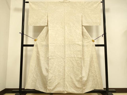 平和屋着物▽本塩沢　単衣　110亀甲　枝葉文　正絹　逸品　DABE9527du