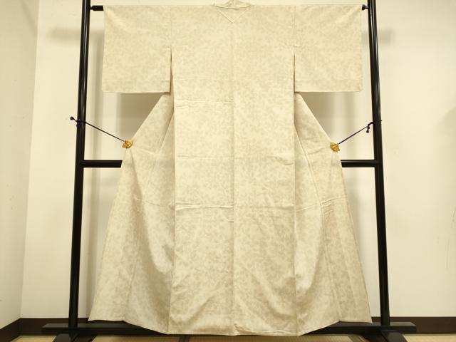 平和屋着物▽本塩沢　単衣　110亀甲　枝葉文　正絹　逸品　DABE9527du