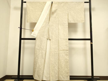平和屋着物▽本塩沢　単衣　110亀甲　枝葉文　正絹　逸品　DABE9527du