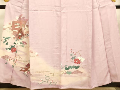 平和屋着物▽訪問着　単衣　絵巻飛鶴花文　暈し染め　金彩　正絹　逸品　DABE9528du