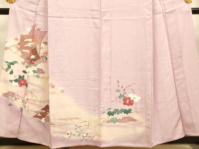 平和屋着物▽訪問着　単衣　絵巻飛鶴花文　暈し染め　金彩　正絹　逸品　DABE9528du