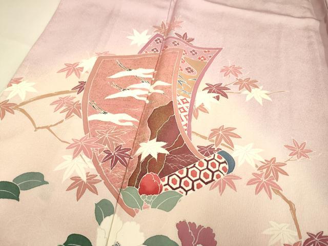 平和屋着物▽訪問着　単衣　絵巻飛鶴花文　暈し染め　金彩　正絹　逸品　DABE9528du
