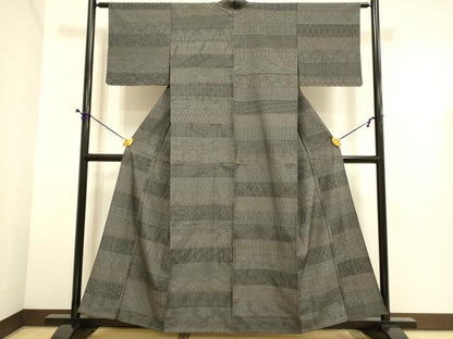 平和屋着物▽本塩沢　単衣　横段吉祥亀甲花文　正絹　逸品　未使用　DABE9529du
