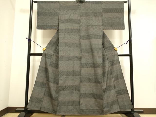 平和屋着物▽本塩沢　単衣　横段吉祥亀甲花文　正絹　逸品　未使用　DABE9529du