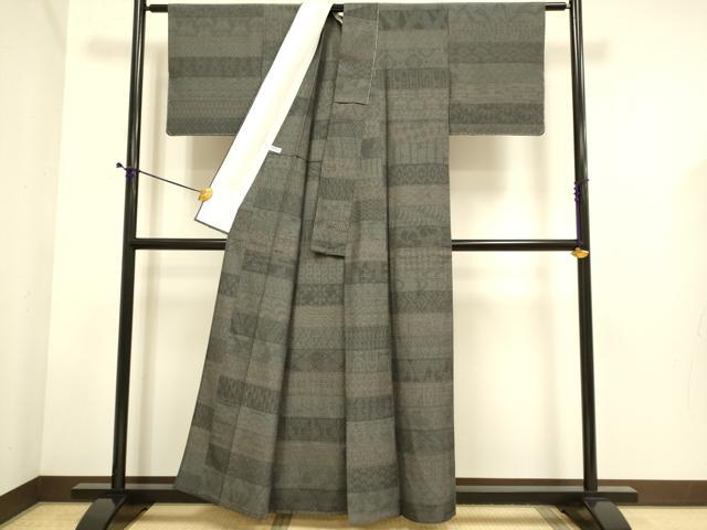平和屋着物▽本塩沢　単衣　横段吉祥亀甲花文　正絹　逸品　未使用　DABE9529du