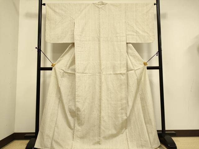 平和屋着物▽上質な紬　単衣　縞　ロング丈　正絹　逸品　DABE9530du