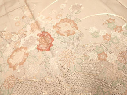 平和屋着物▽中国三大刺繍　スワトウ刺繍　汕頭刺繍　相良刺繍　総刺繍　訪問着　単衣　絵巻花文　金彩　正絹　逸品　DABE9531du
