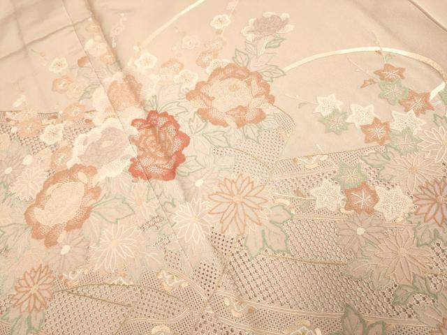 平和屋着物▽中国三大刺繍　スワトウ刺繍　汕頭刺繍　相良刺繍　総刺繍　訪問着　単衣　絵巻花文　金彩　正絹　逸品　DABE9531du