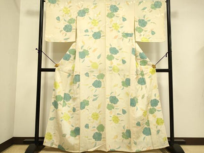 平和屋着物▽上質な小紋　単衣　草花文　地紋起こし　正絹　逸品　DABE9533du