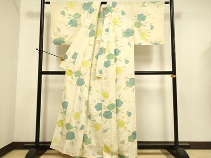 平和屋着物▽上質な小紋　単衣　草花文　地紋起こし　正絹　逸品　DABE9533du