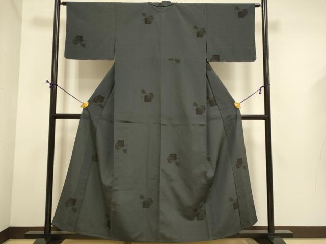 平和屋着物▽本塩沢　単衣　糸車文　正絹　逸品　未使用　DABE9534du