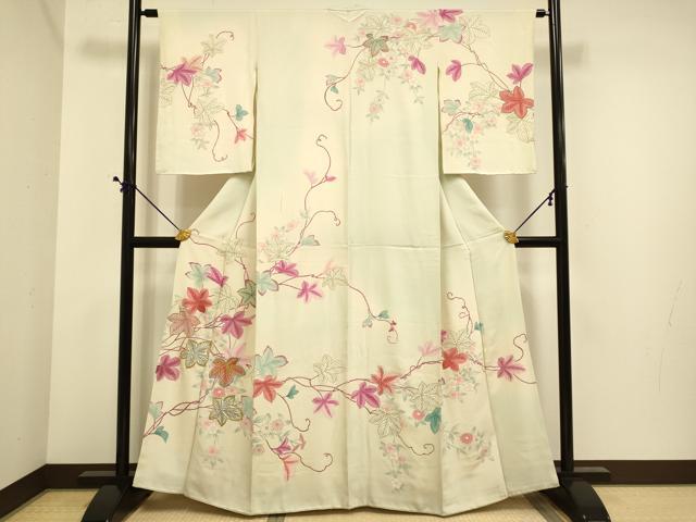 平和屋着物■訪問着 刺繍 草葉文 金銀糸 正絹 逸品 DABE9542du