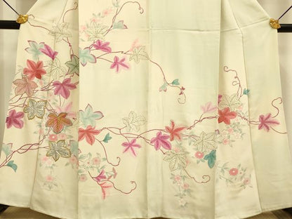 平和屋着物■訪問着 刺繍 草葉文 金銀糸 正絹 逸品 DABE9542du