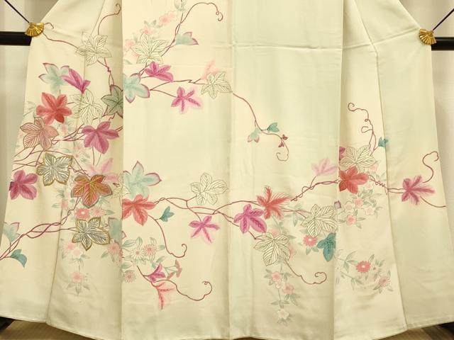 平和屋着物■訪問着 刺繍 草葉文 金銀糸 正絹 逸品 DABE9542du