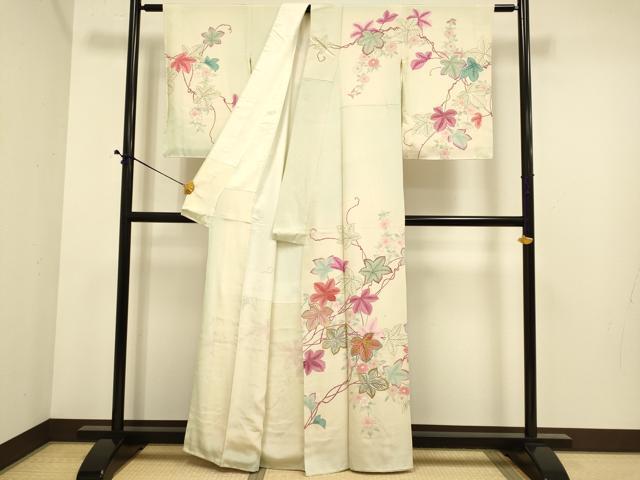 平和屋着物■訪問着 刺繍 草葉文 金銀糸 正絹 逸品 DABE9542du