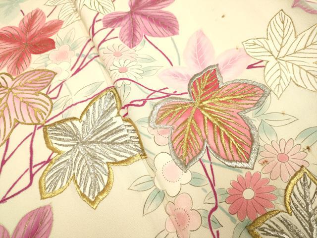 平和屋着物■訪問着 刺繍 草葉文 金銀糸 正絹 逸品 DABE9542du