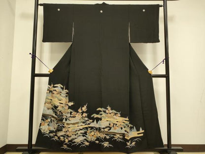 平和屋着物■豪華黒留袖 駒刺繍 風景文 金彩 正絹 逸品 DABE9543du