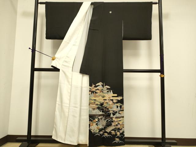 平和屋着物■豪華黒留袖 駒刺繍 風景文 金彩 正絹 逸品 DABE9543du