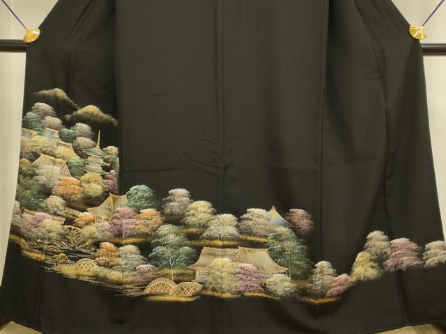 平和屋着物■豪華黒留袖 風景文 金彩 正絹 逸品 DABE9552du