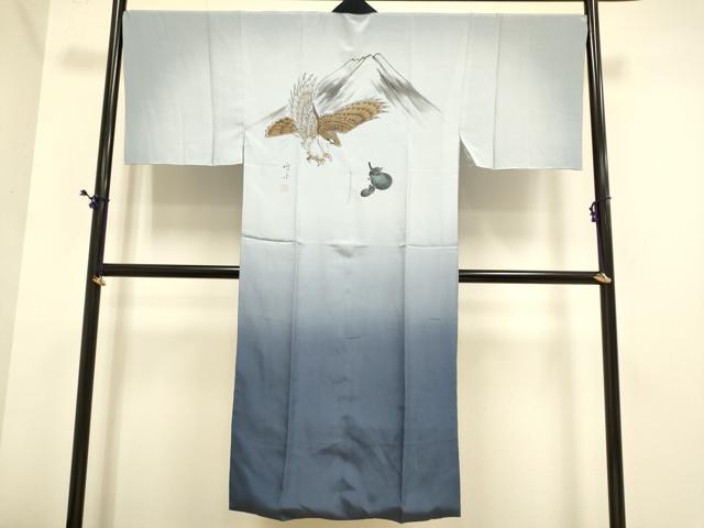 平和屋着物■男性 長襦袢 袷 一富士二鷹三茄子 暈し染め 正絹 逸品 DABE9553du